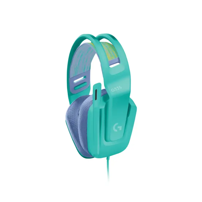 AUDÍFONOS DE DIADEMA GAMING DE COLOR MENTA LOGITECH DE CABLE CON MICRÓFONO PLUG-AND-PLAY G335
